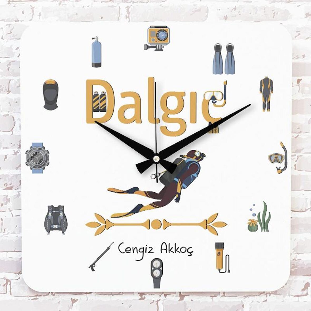 Dalgıça Hediye Ahşap Saat 33cm KA01-1118