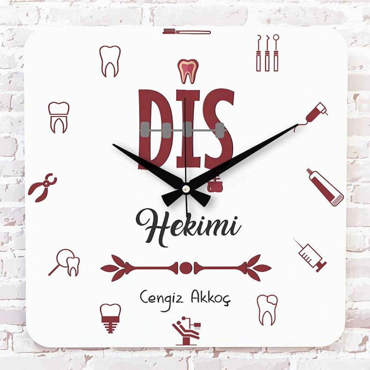 Diş Hekimine Hediye Ahşap Saat 33cm KA01-1120