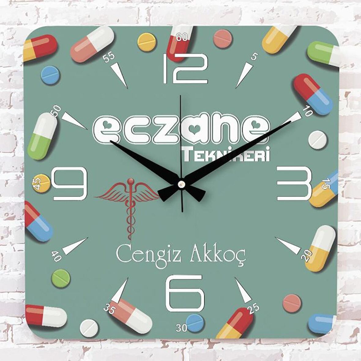 Eczane Teknikerine Hediye Ahşap Saat 33cm KA01-1132