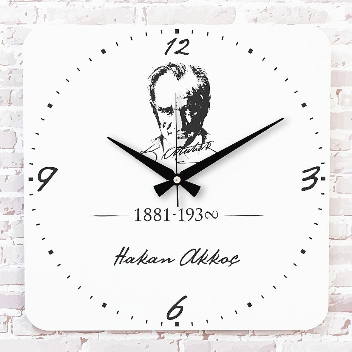 Kişiye Özel Atatürk Silüetli Hediye Ahşap Saat 33cm KA01-1186