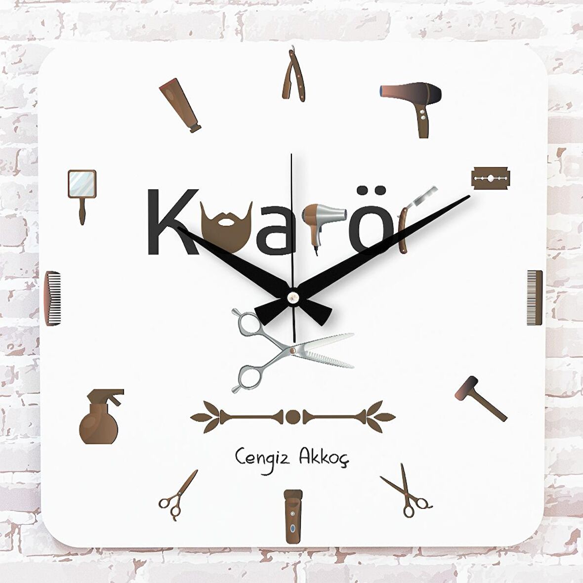 Erkek Kuaförüne Hediye Ahşap Saat 33cm KA01-1202