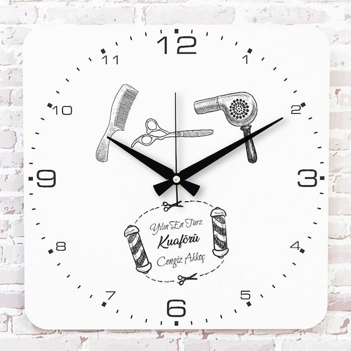 Kuaföre Hediye Ahşap Saat 33cm KA01-1207