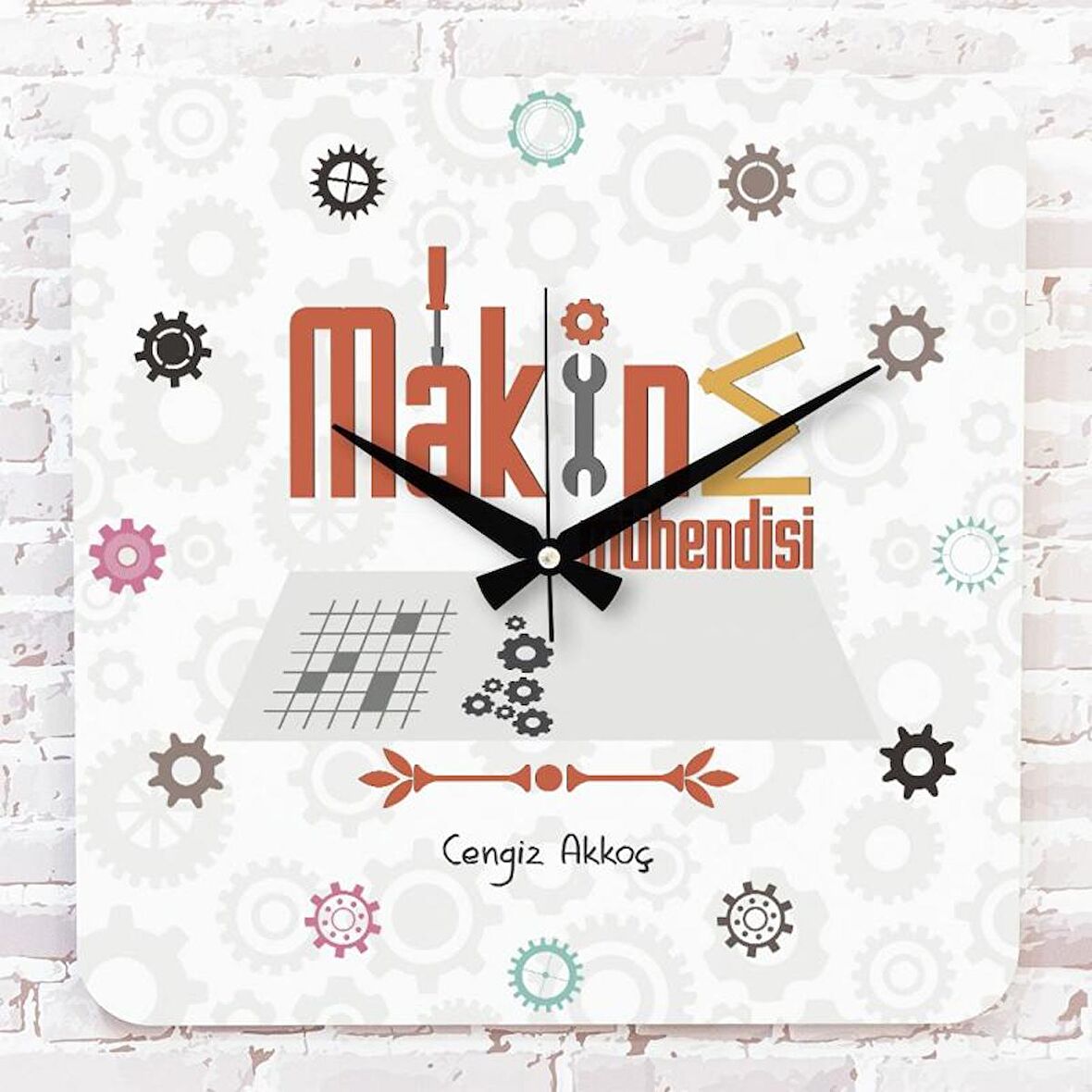 Makine Mühendisine Hediye Ahşap Saat 33cm KA01-1216