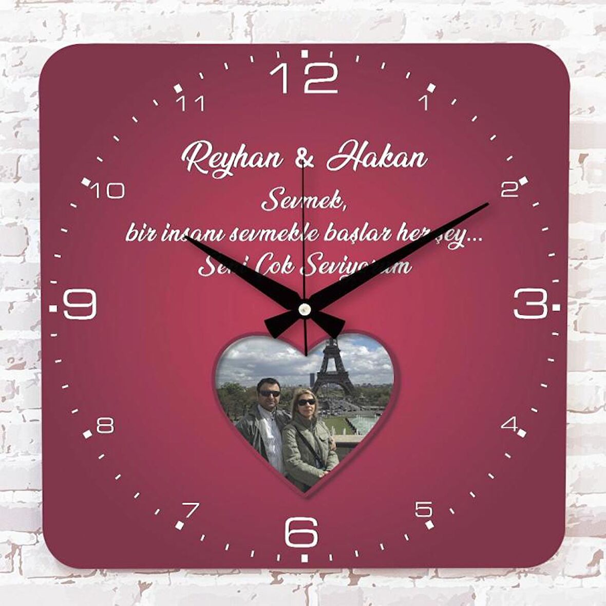 Sevgililer Günü Hediyesi Fotoğraflı Ahşap Saat 33cm KA01-1295