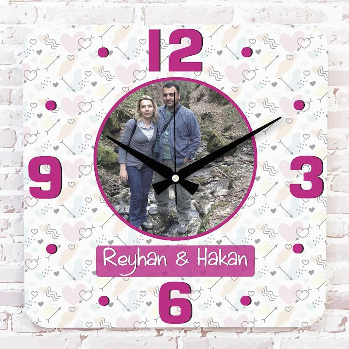 Sevgililer Günü Hediyesi Fotoğraflı Ahşap Saat 33cm KA01-1297