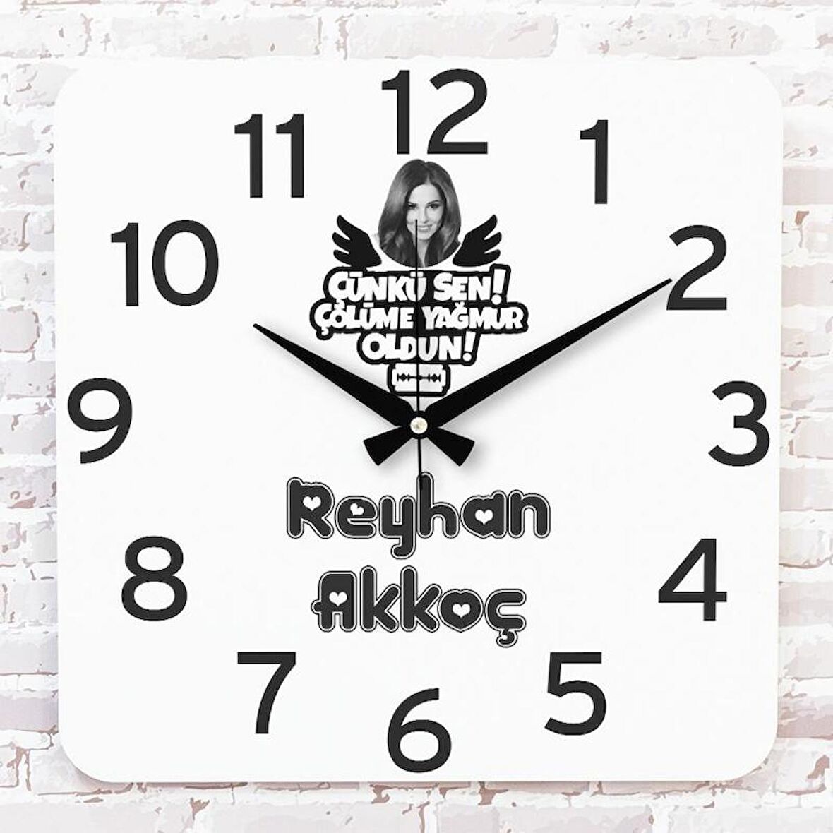 Sevgililer Günü Hediyesi Fotoğraflı Çünkü Sen Çölüme Yağmur Oldun Ahşap Saat 33cm KA01-1299