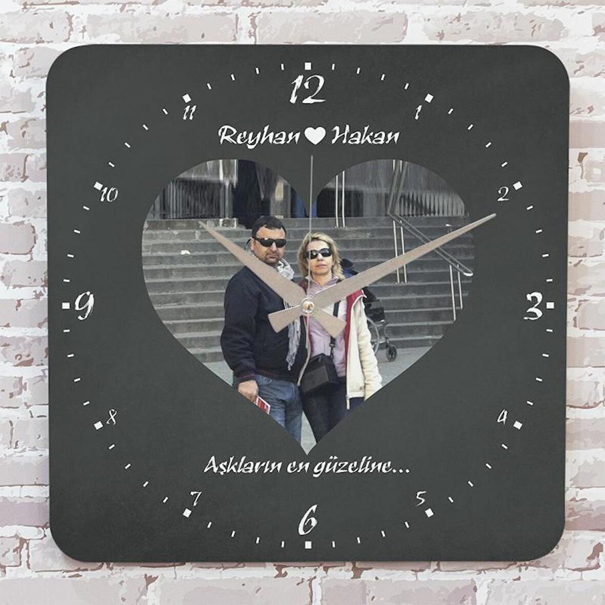 Sevgililer Günü Hediyesi Fotoğraflı Ahşap Saat 33cm KA01-1301