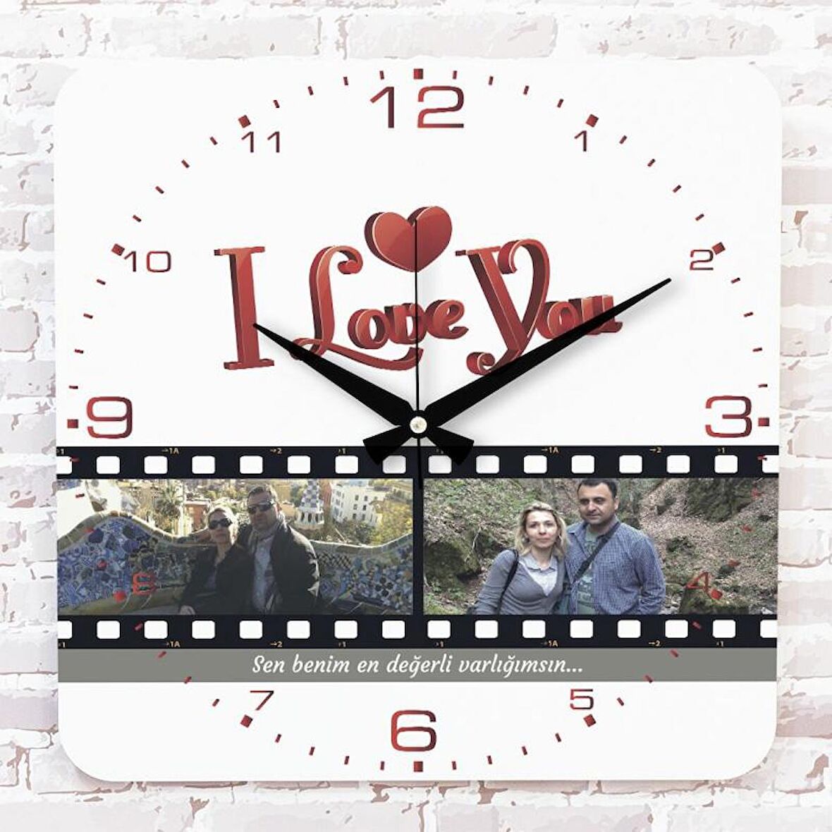 Sevgililer Günü Hediyesi Fotoğraflı Ahşap Saat 33cm KA01-1302