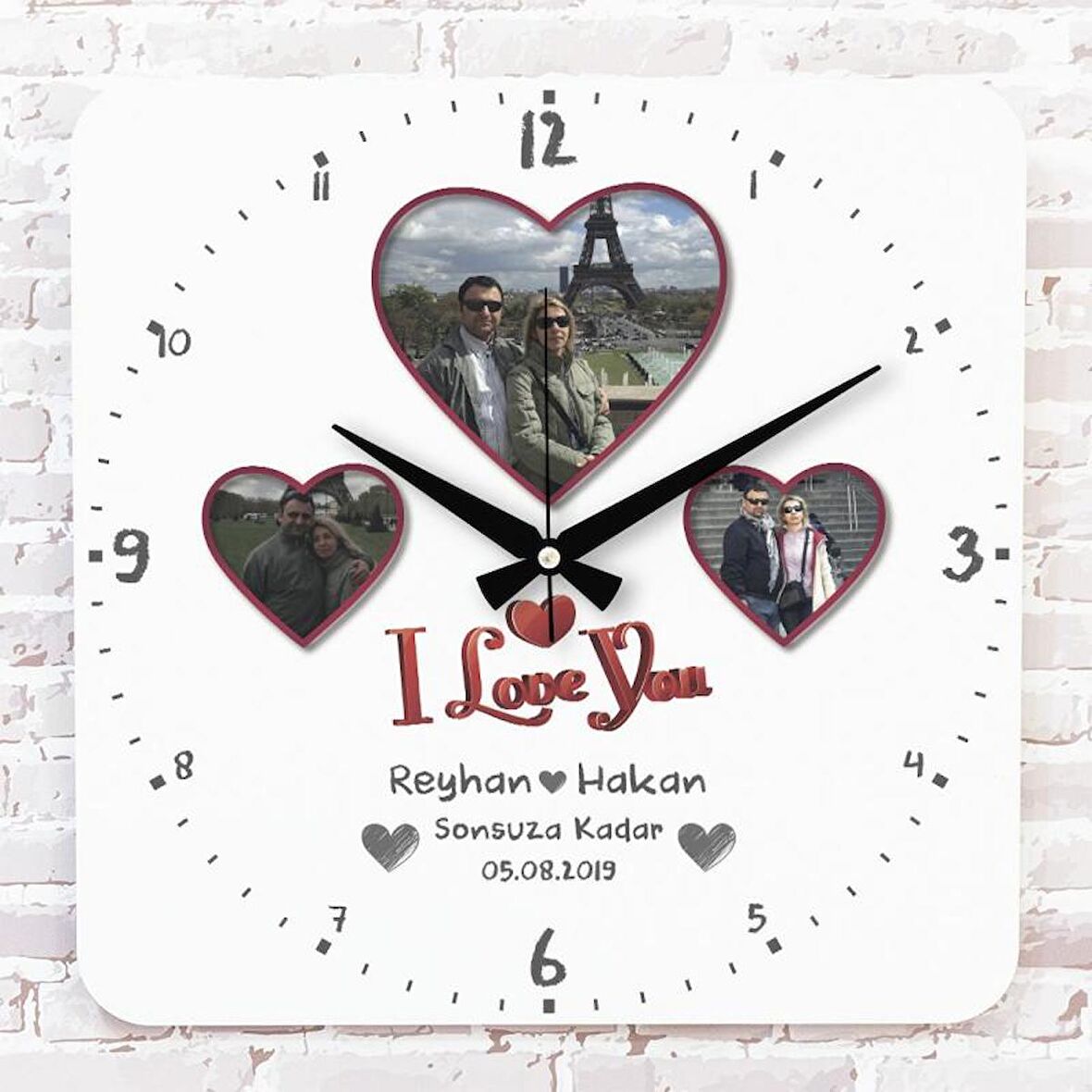 Sevgililer Günü Hediyesi Fotoğraflı Ahşap Saat 33cm KA01-1304