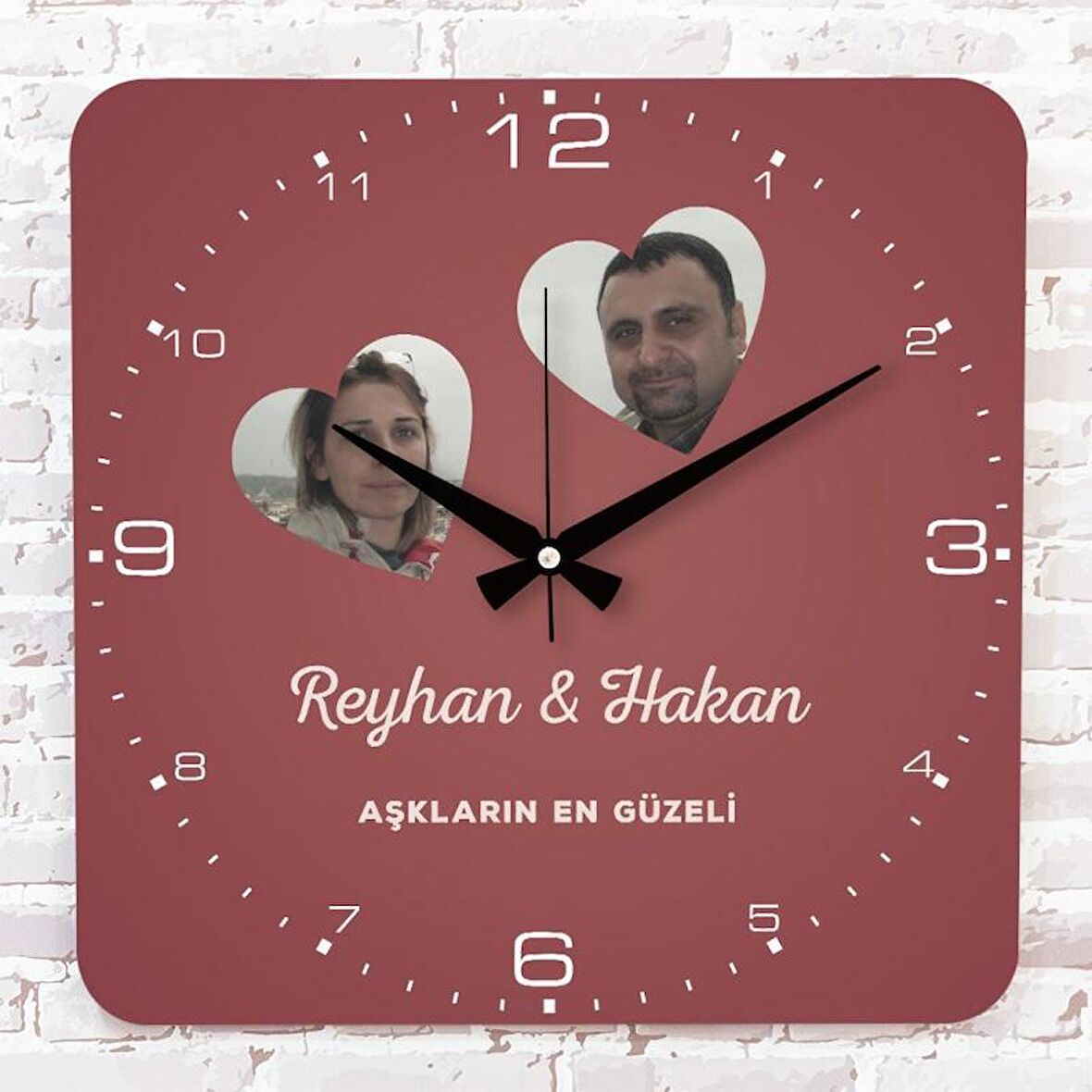 Sevgililer Günü Hediyesi Fotoğraflı Ahşap Saat 33cm KA01-1308