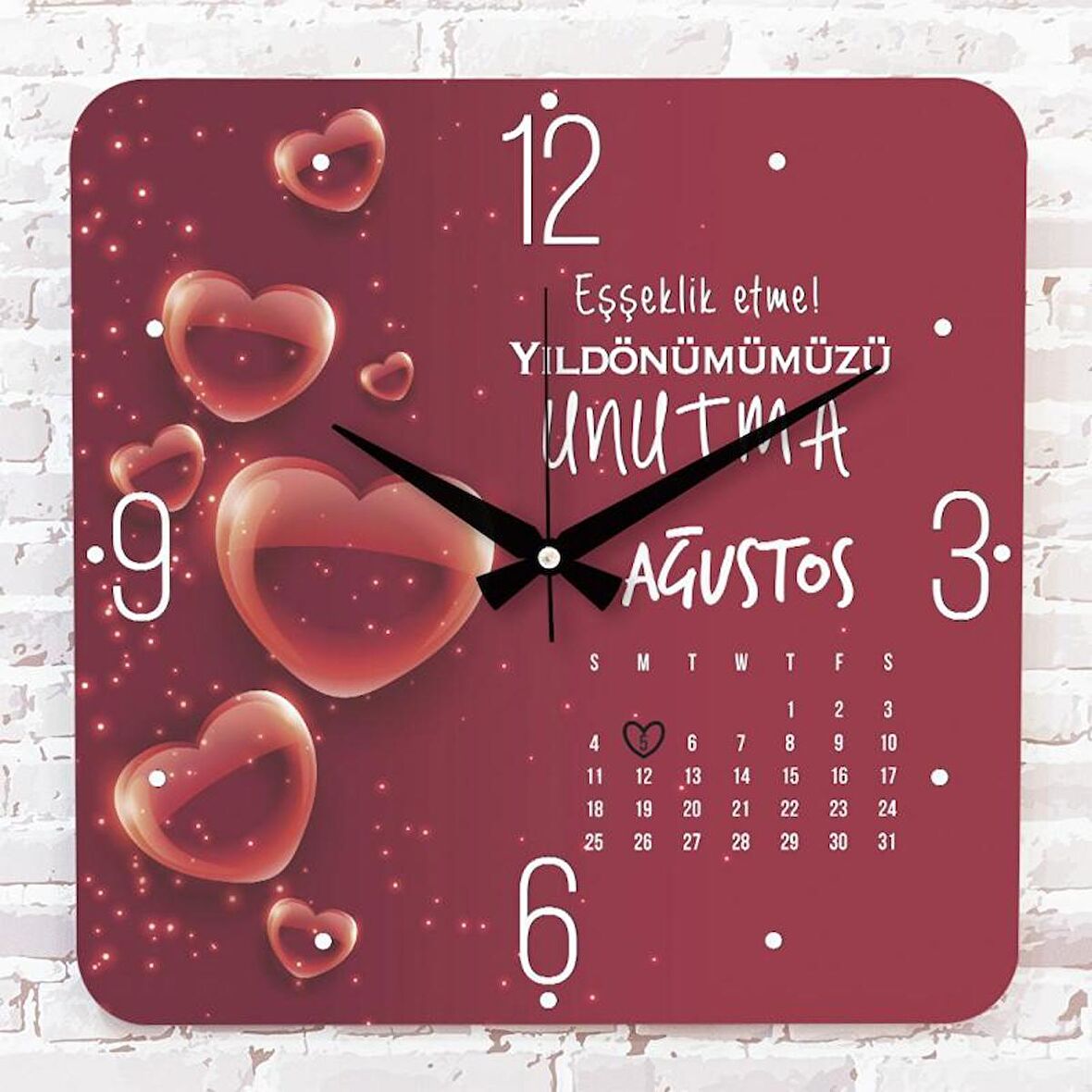 Sevgililer Günü Hediyesi Ahşap Saat 33cm KA01-1352