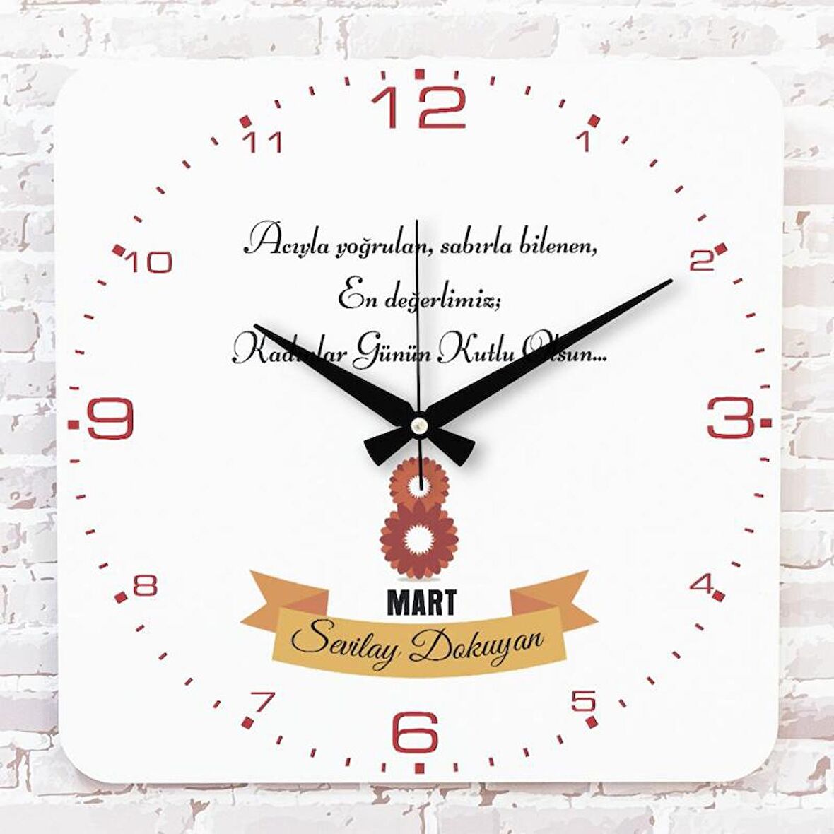 8 Mart Kadınlar Gününe Özel Hediye Ahşap Saat 33cm KA01-1368
