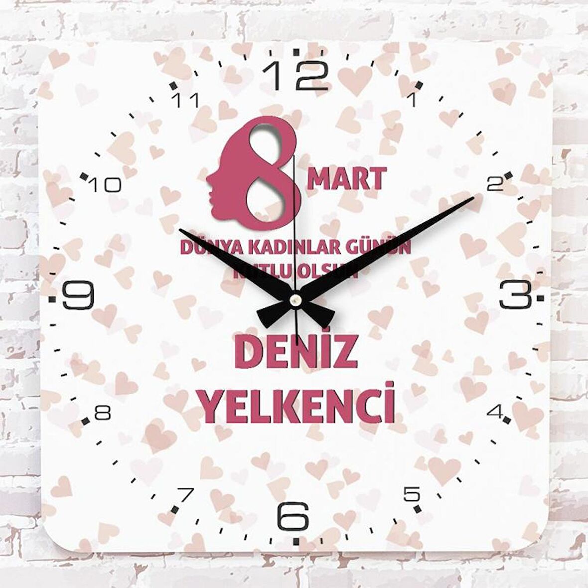 8 Mart Kadınlar Gününe Özel Hediye Ahşap Saat 33cm KA01-1369