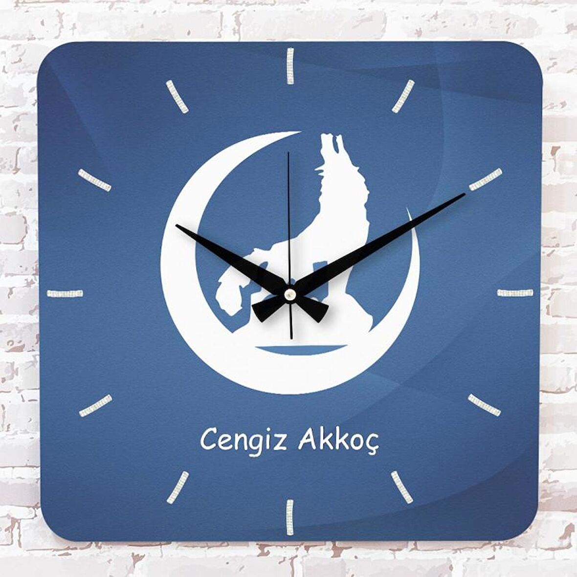 Kişiye Özel Bozkurt Tasarımlı Hediye Ahşap Saat 33cm KA01-1389