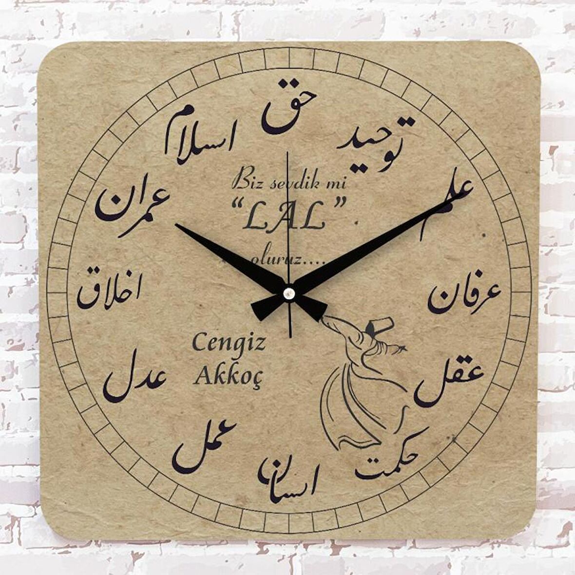 Kişiye Özel Hz. Mevlana Tasarımlı Hediye Ahşap Saat 33cm KA01-1405