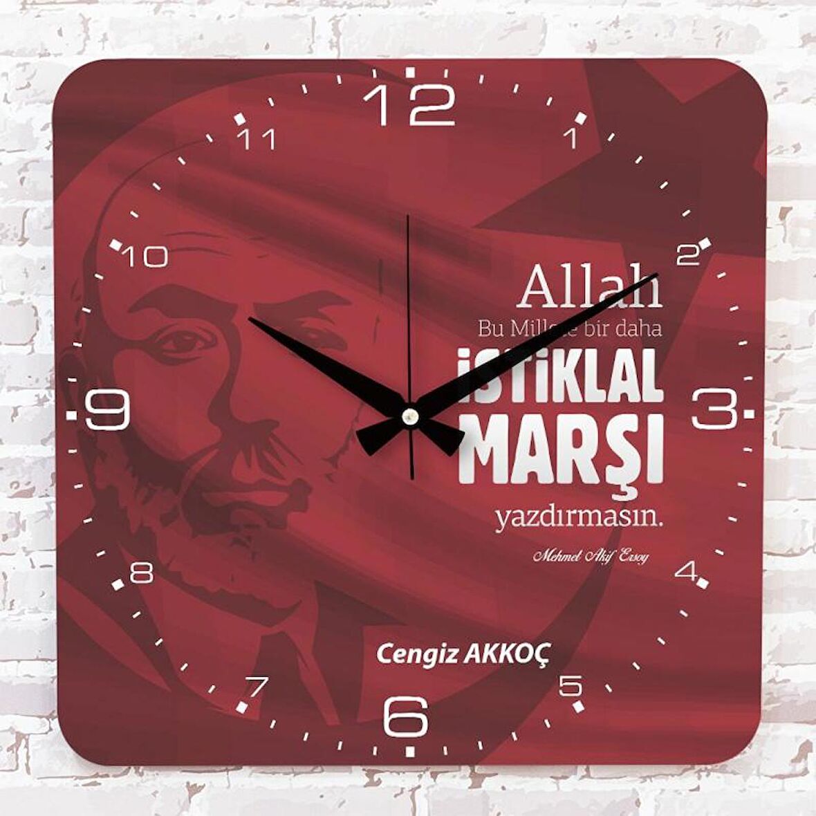 Kişiye Özel İstiklal Marşı Tasarımlı Hediye Ahşap Saat 33cm KA01-1440