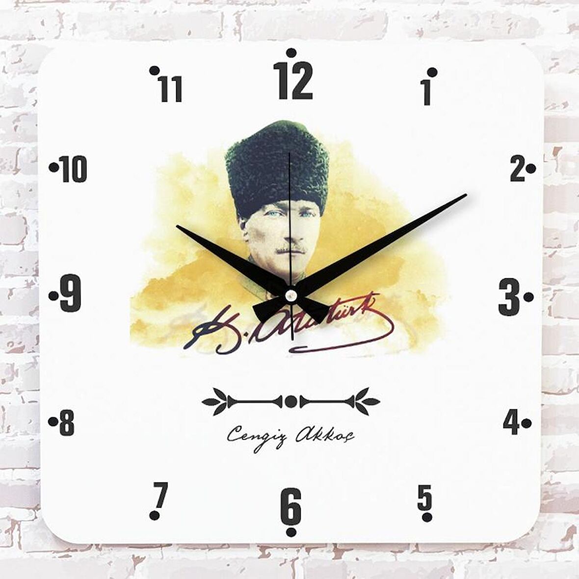 Kişiye Özel Atatürk Tasarımlı Hediye Ahşap Saat 33cm KA01-1451