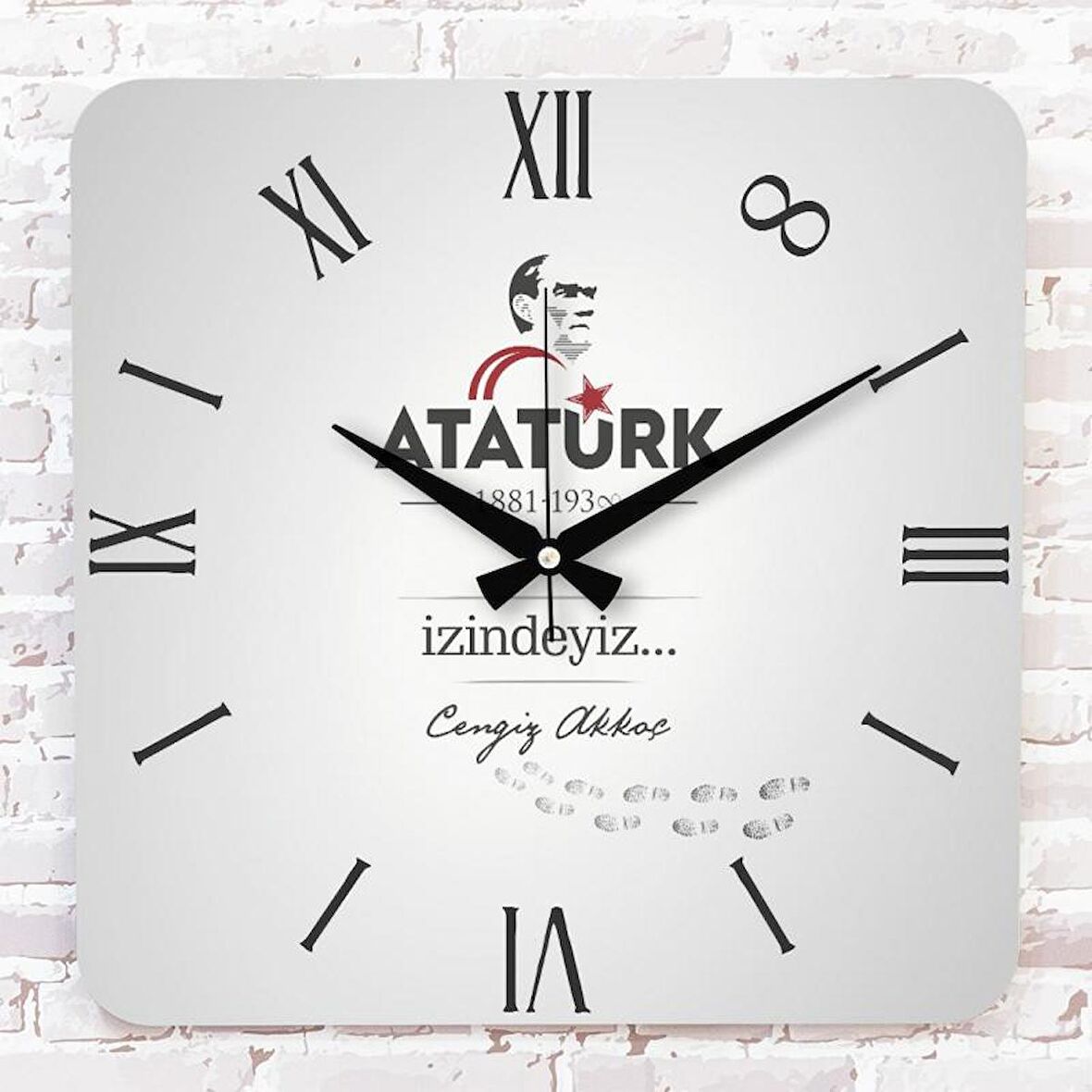 Kişiye Özel Atatürk Tasarımlı Hediye Ahşap Saat 33cm KA01-1459