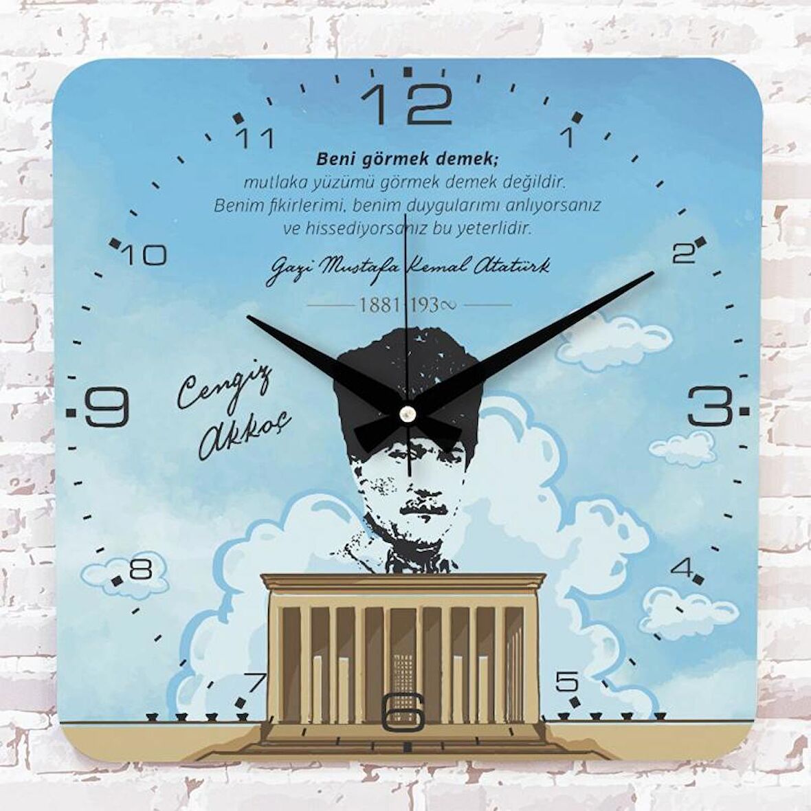 Kişiye Özel Atatürk Tasarımlı Hediye Ahşap Saat 33cm KA01-1482
