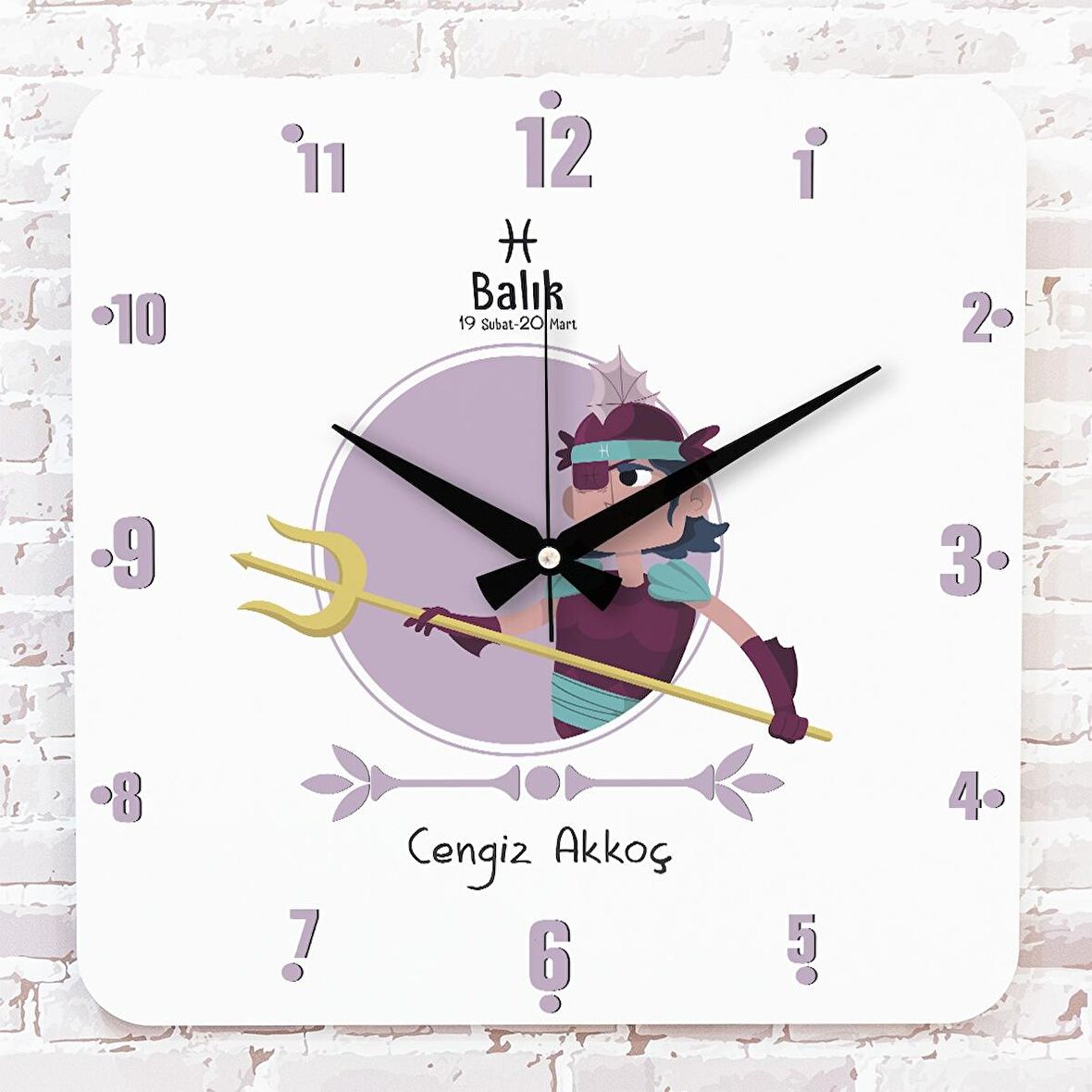 Balık Burcuna Hediye Ahşap Saat 33cm KA01-1486