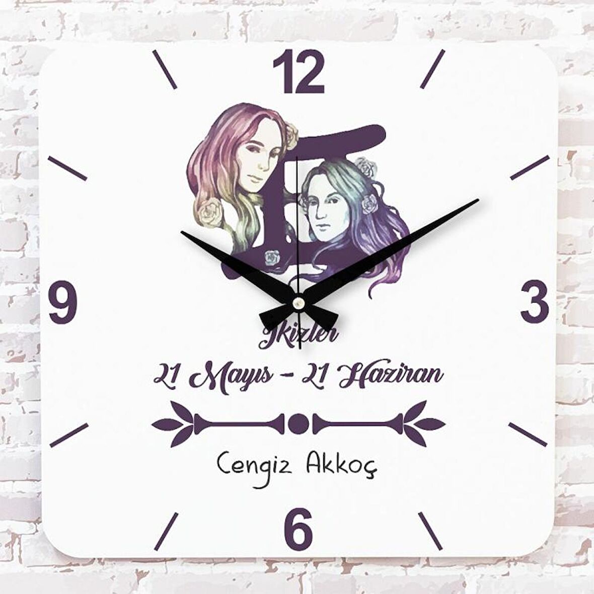 İkizler Burcuna Hediye Ahşap Saat 33cm KA01-1525