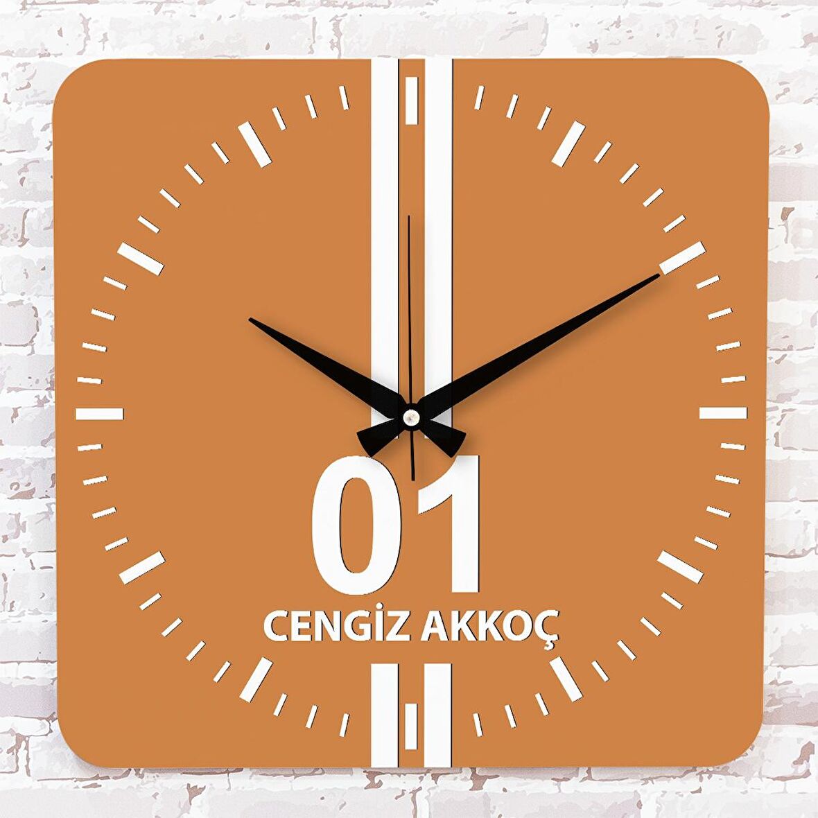 Turuncu & Beyaz Adanalılara Hediye Özel Ahşap Saat 33cm KA01-1551