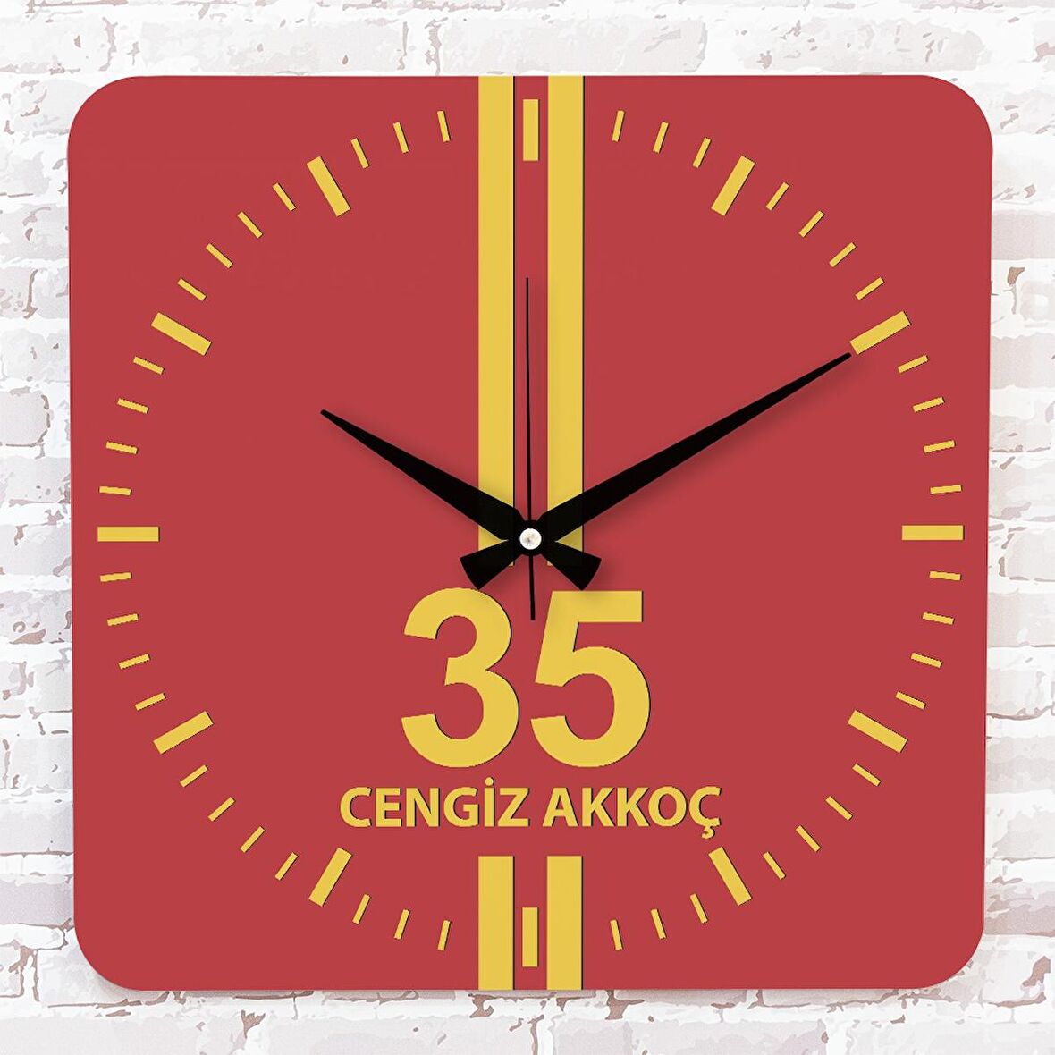 Sarı & Kırmızı İzmirlilere Özel Ahşap Saat 33cm KA01-1586