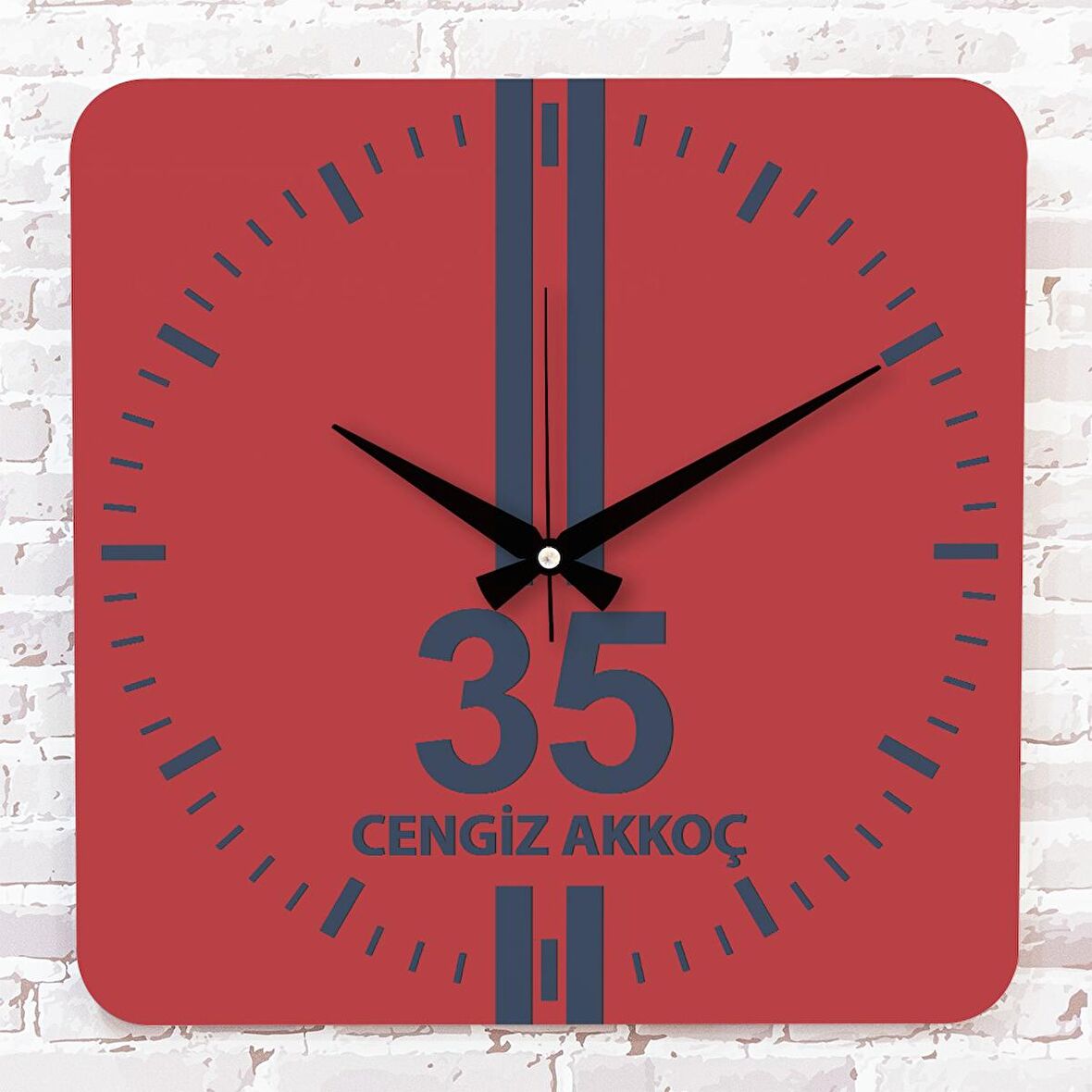 Kırmızı & Lacivert İzmirlilere Özel Ahşap Saat 33cm KA01-1587