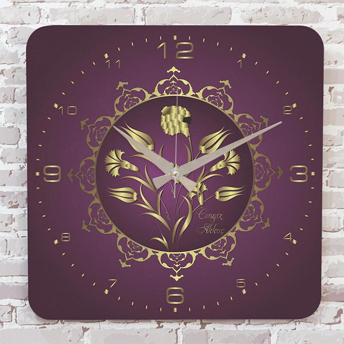 Kişiye Özel Çini Desenli Hediye Ahşap Saat 33cm KA01-1688