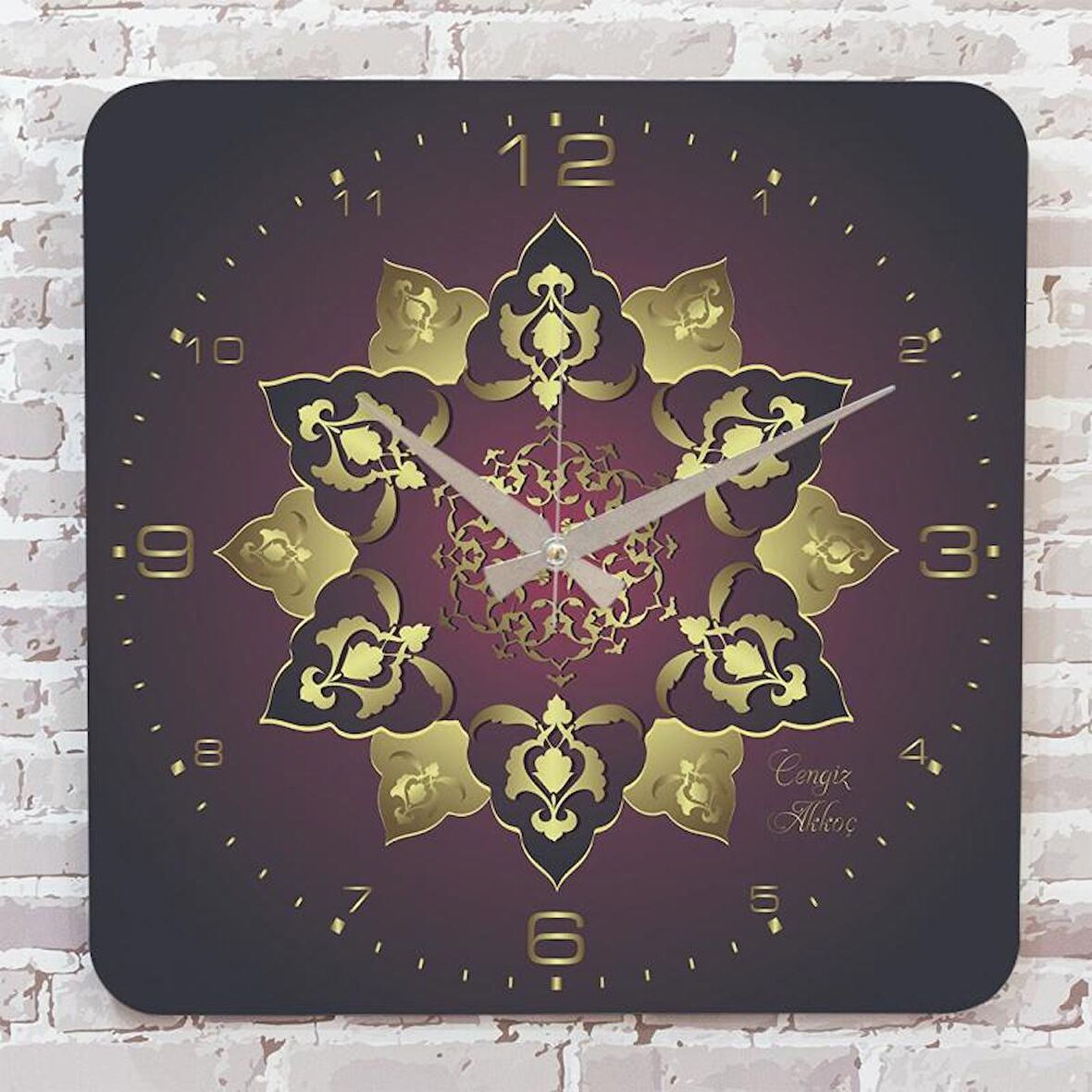 Kişiye Özel Çini Desenli Hediye Ahşap Saat 33cm KA01-1691