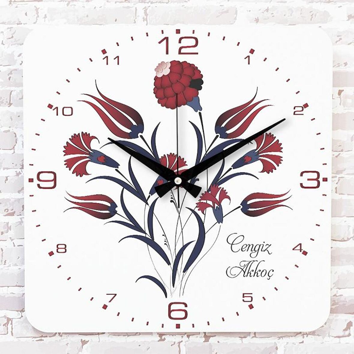 Kişiye Özel Çini Desenli Hediye Ahşap Saat 33cm KA01-1694