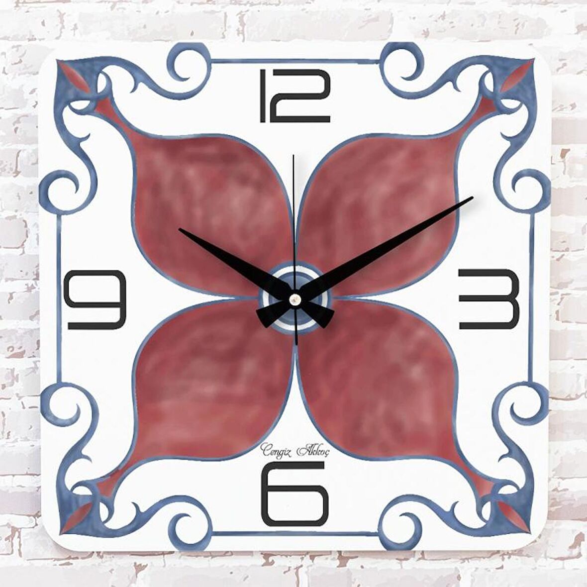 Kişiye Özel Çini Desenli Hediye Ahşap Saat 33cm KA01-1703