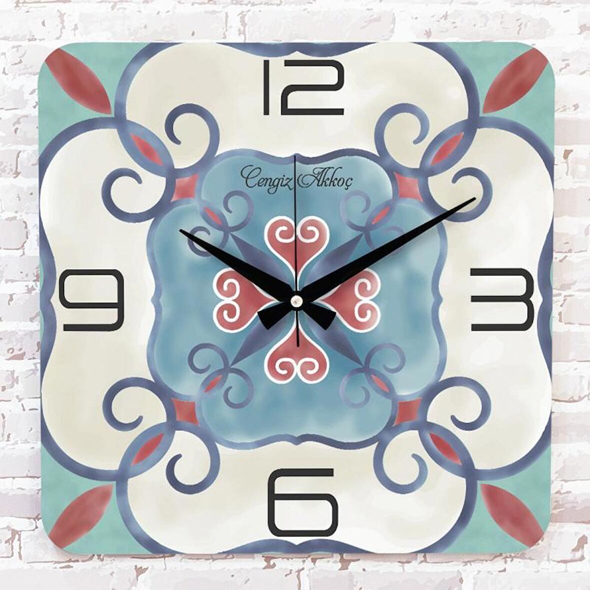 Kişiye Özel Çini Desenli Hediye Ahşap Saat 33cm KA01-1704