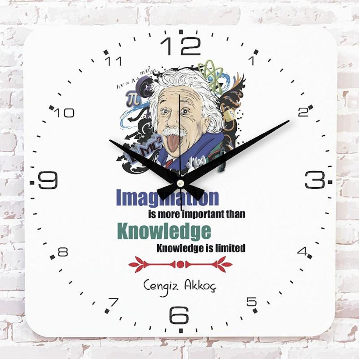 Kişiye Özel Einstein Tasarımlı Hediye Ahşap Saat 33cm KA01-1709