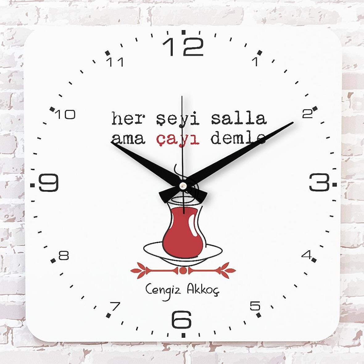 Kişiye Özel Her şeyi salla, ama çayı demle Tasarımlı Hediye Ahşap Saat 33cm KA01-1718