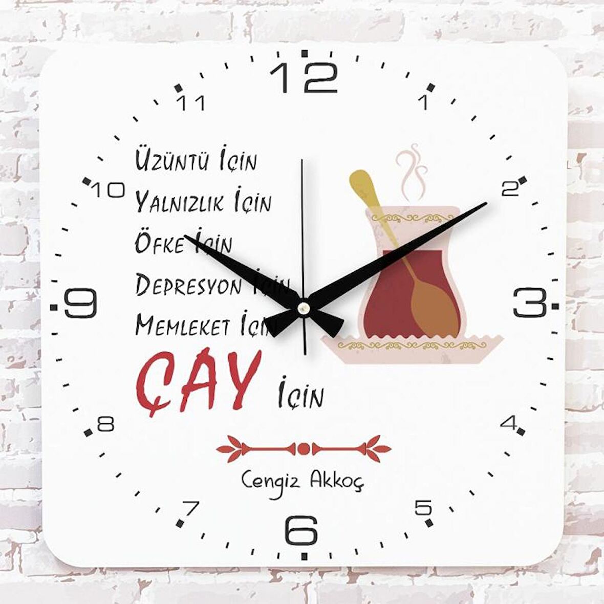 Kişiye Özel Çay İçin Tasarımlı Hediye Ahşap Saat 33cm KA01-1719