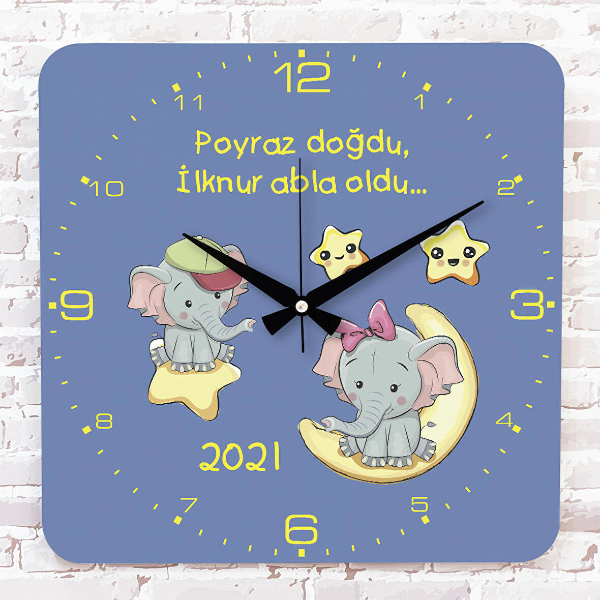 Kişiye Özel Çocuk Odası Hediyesi Ahşap Saat 33cm KA01-1776