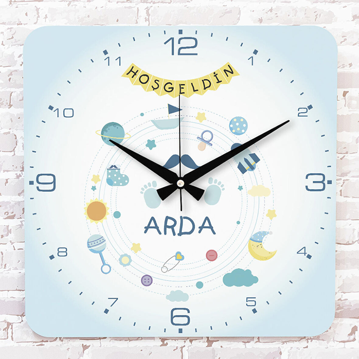 Kişiye Özel Çocuk Odası Hediyesi Ahşap Saat 33cm KA01-1783