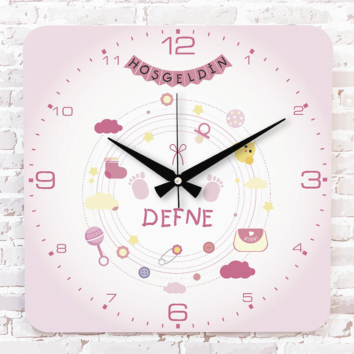 Kişiye Özel Çocuk Odası Hediyesi Ahşap Saat 33cm KA01-1784