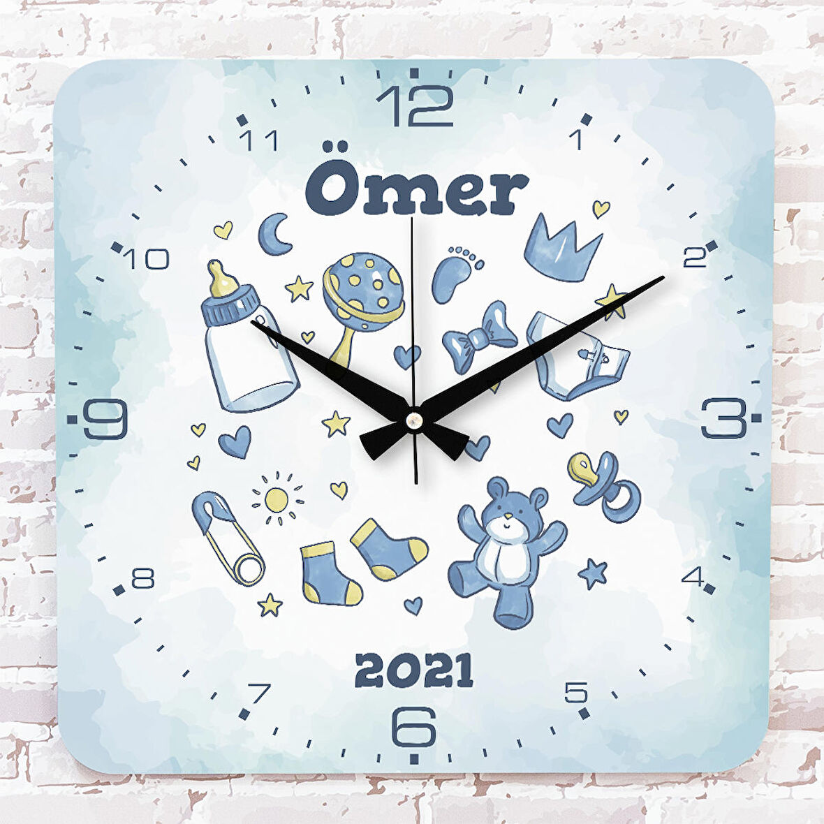 Kişiye Özel Çocuk Odası Hediyesi Ahşap Saat 33cm KA01-1819