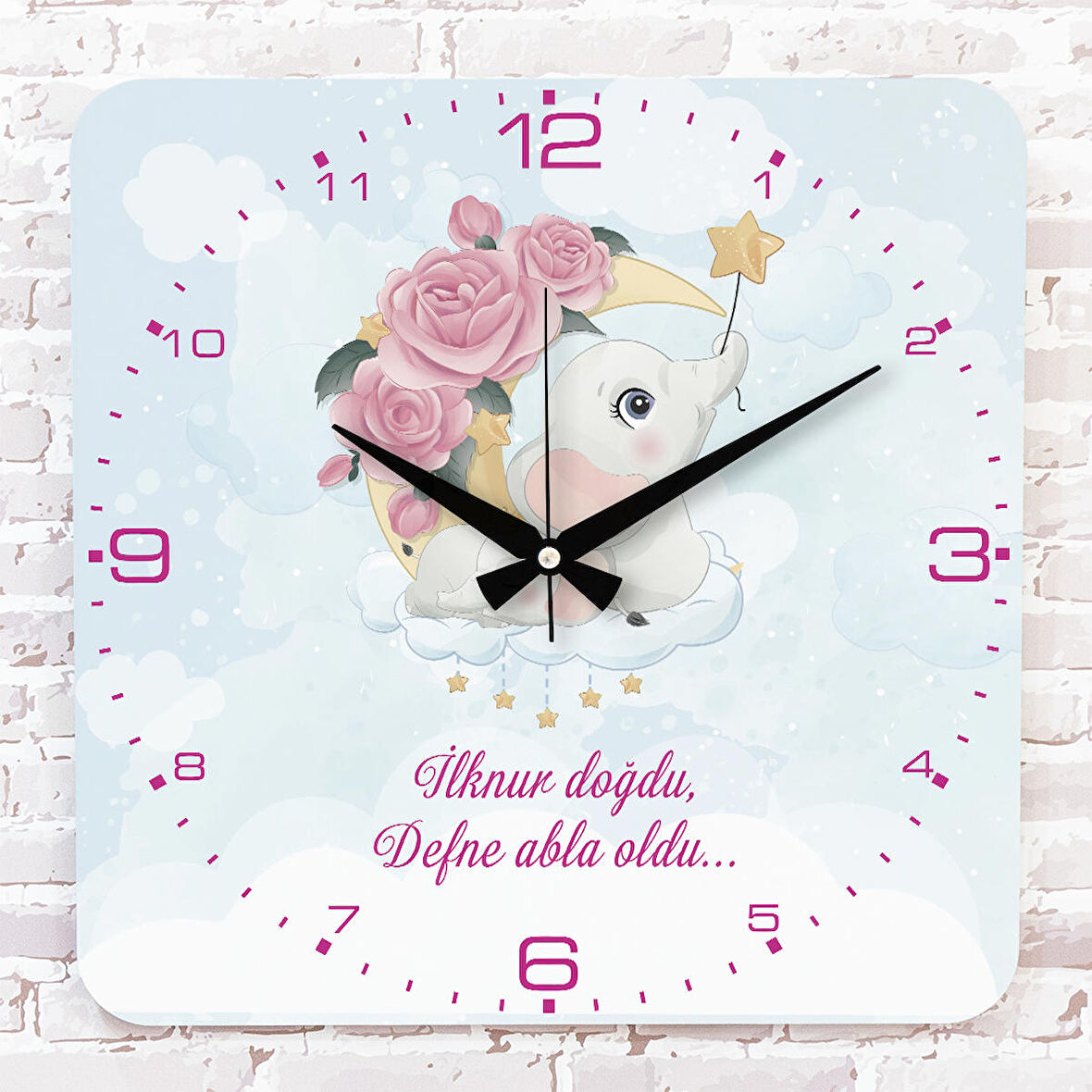 Kişiye Özel Çocuk Odası Hediyesi Ahşap Saat 33cm KA01-1831