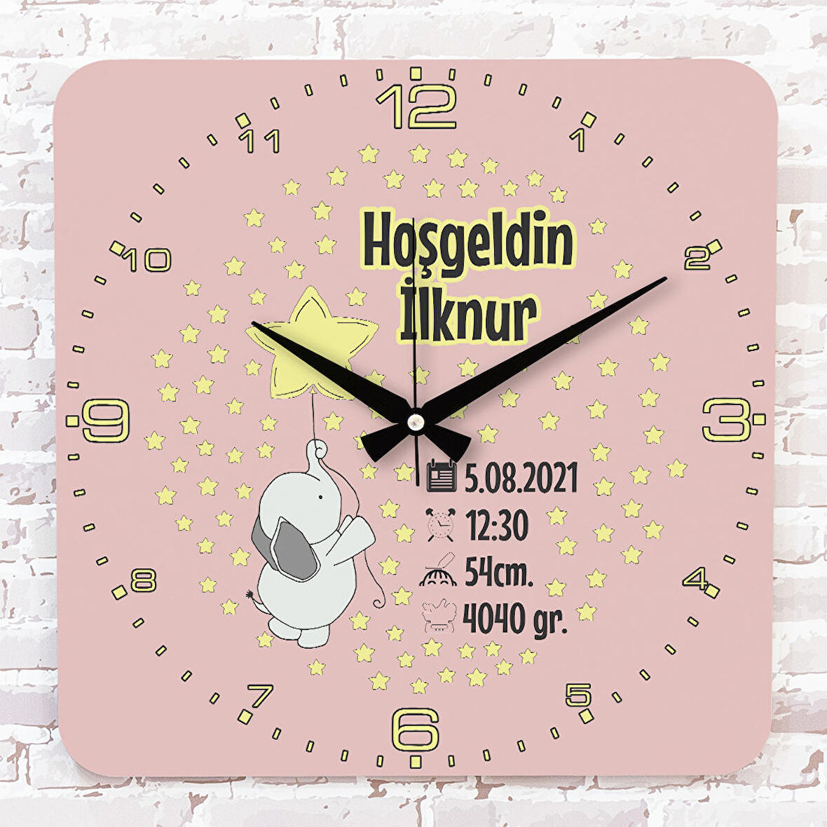 Kişiye Özel Çocuk Odası Hediyesi Ahşap Saat 33cm KA01-1838