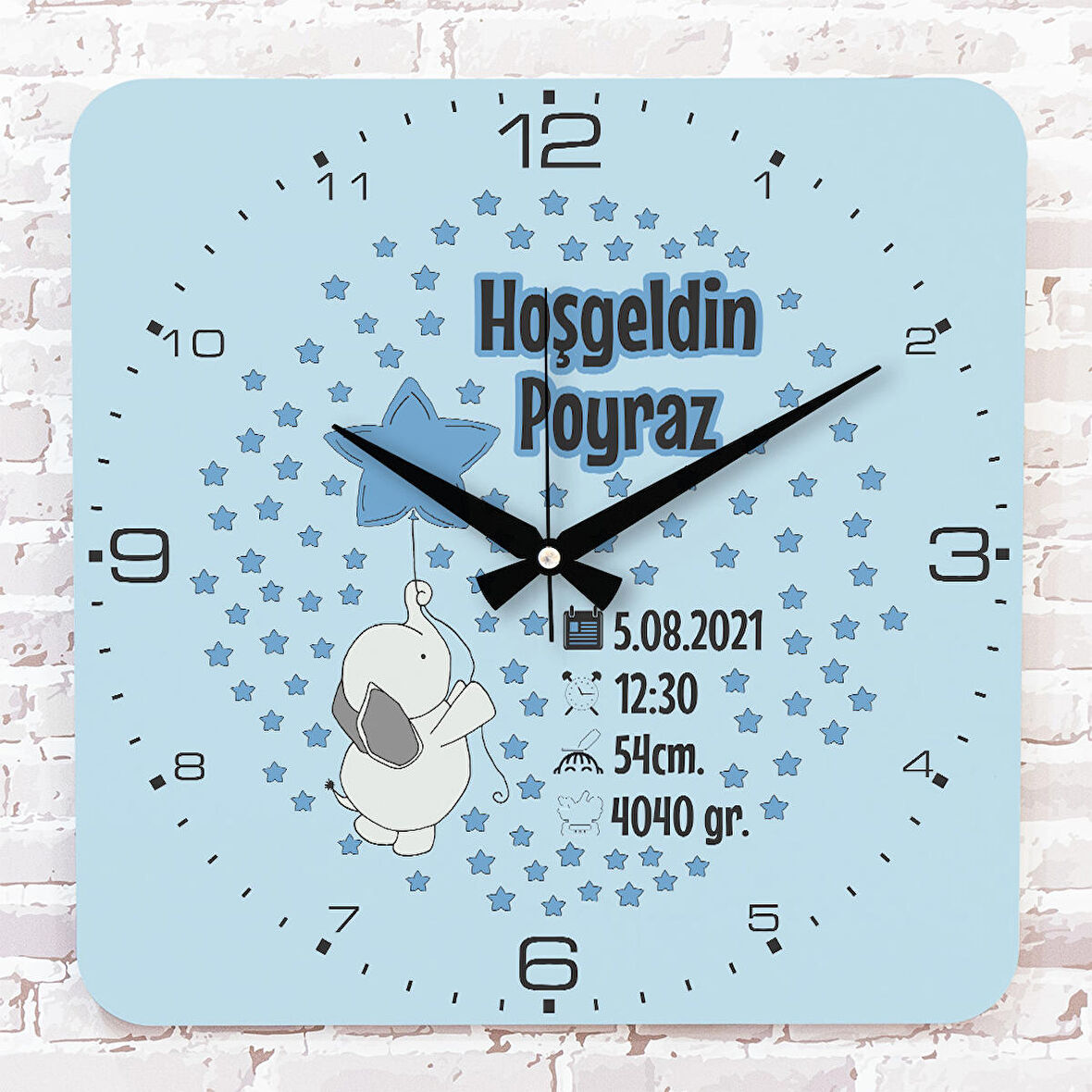 Kişiye Özel Çocuk Odası Hediyesi Ahşap Saat 33cm KA01-1839