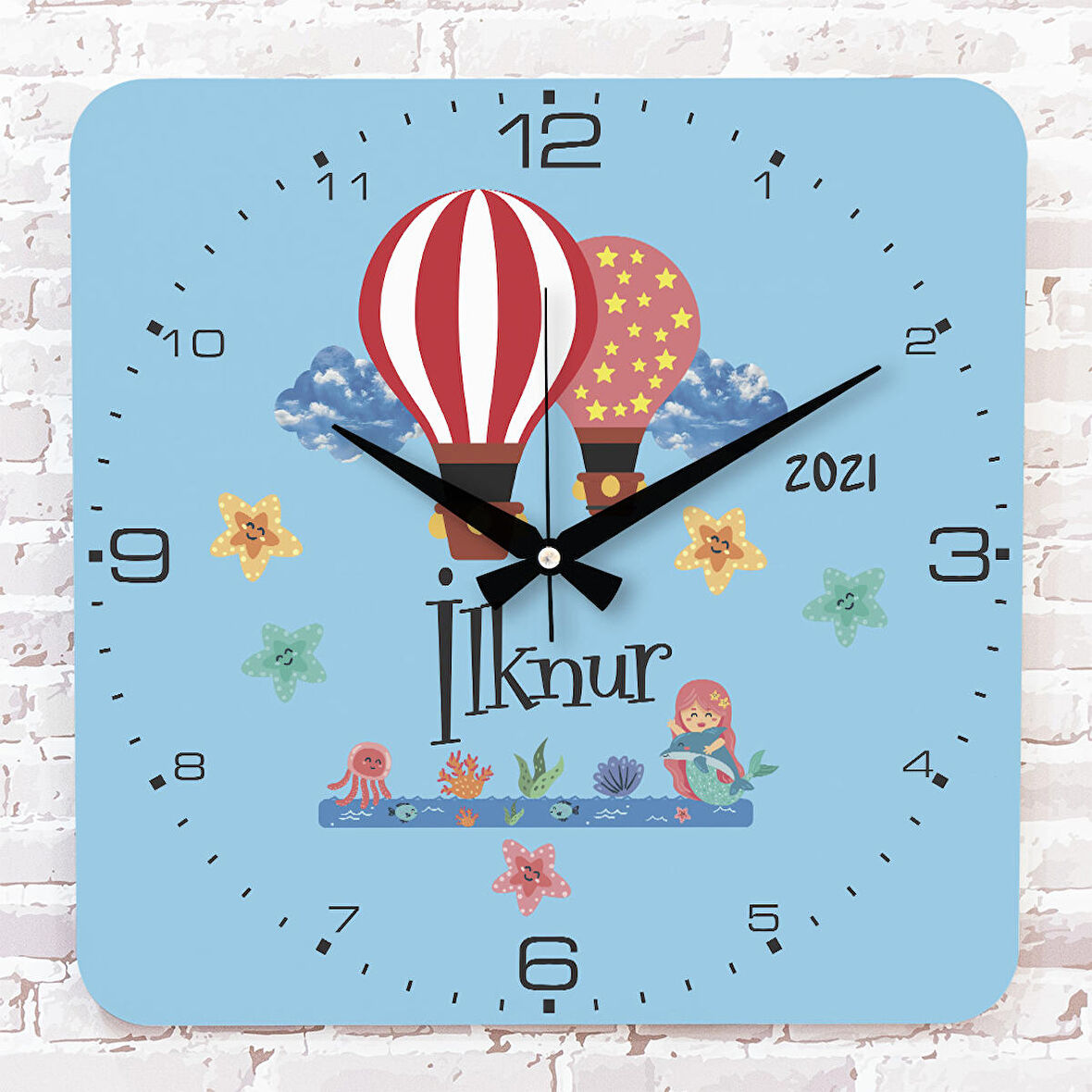 Kişiye Özel Çocuk Odası Hediyesi Ahşap Saat 33cm KA01-1866