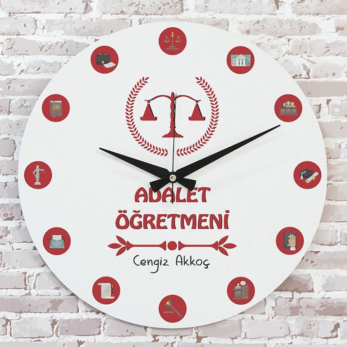 Adalet Öğretmenine Hediye Ahşap Saat 33cm  KA02-1002