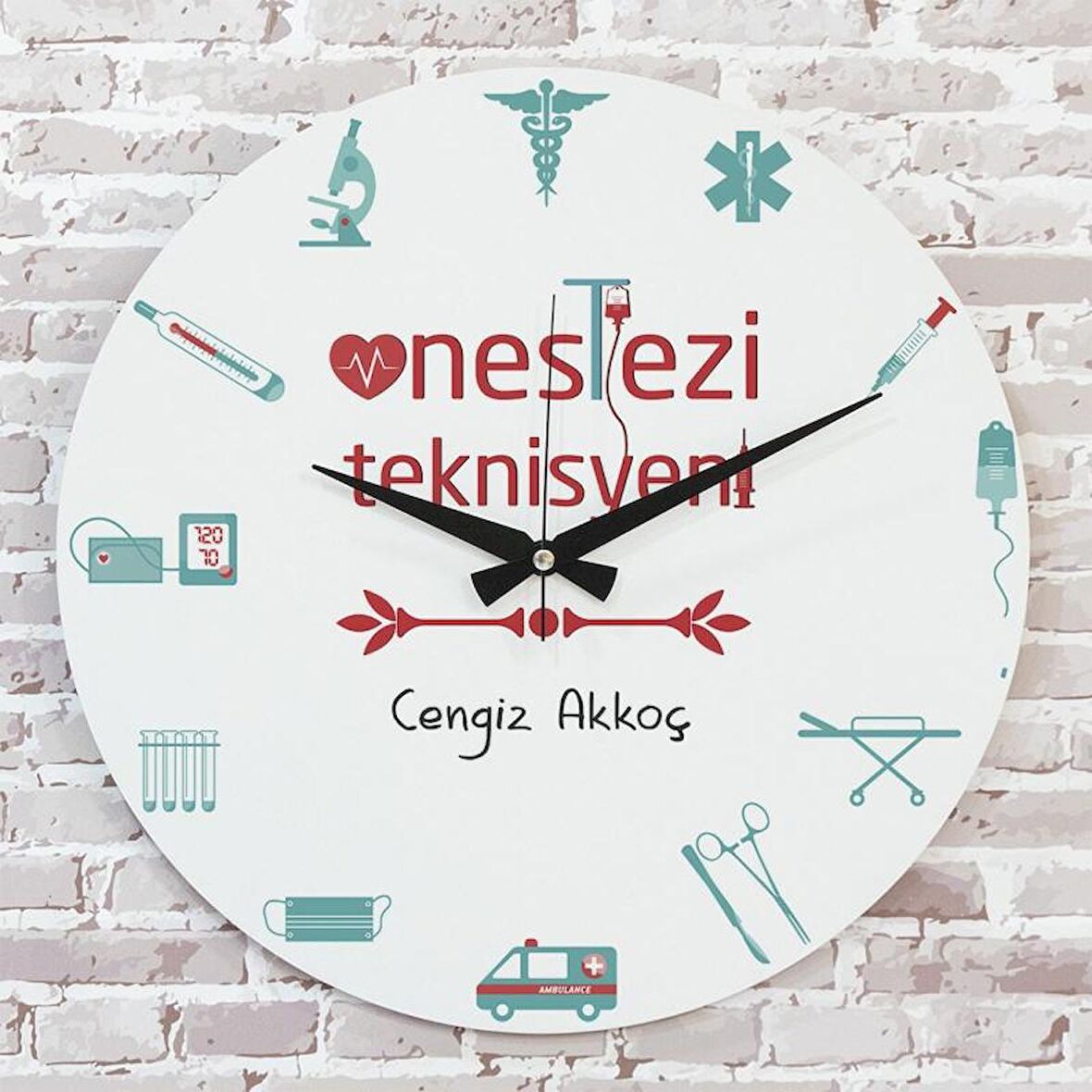 Anestezi Teknikerine Hediye Ahşap Saat 33cm  KA02-1004