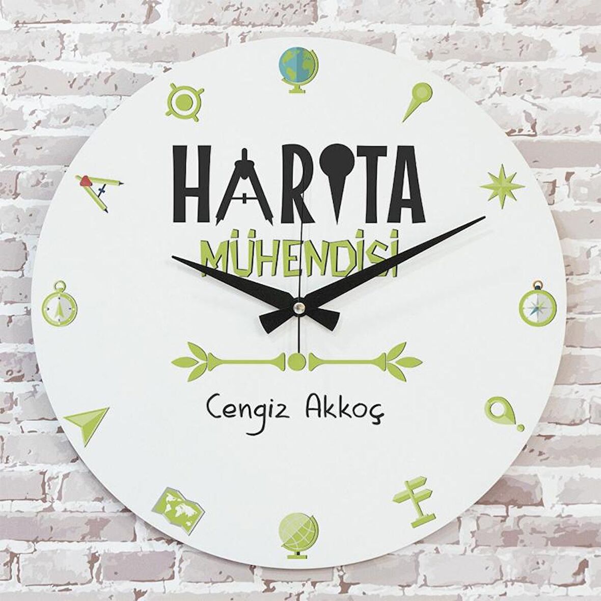 Harita Mühendisine Hediye Ahşap Saat 33cm  KA02-1020