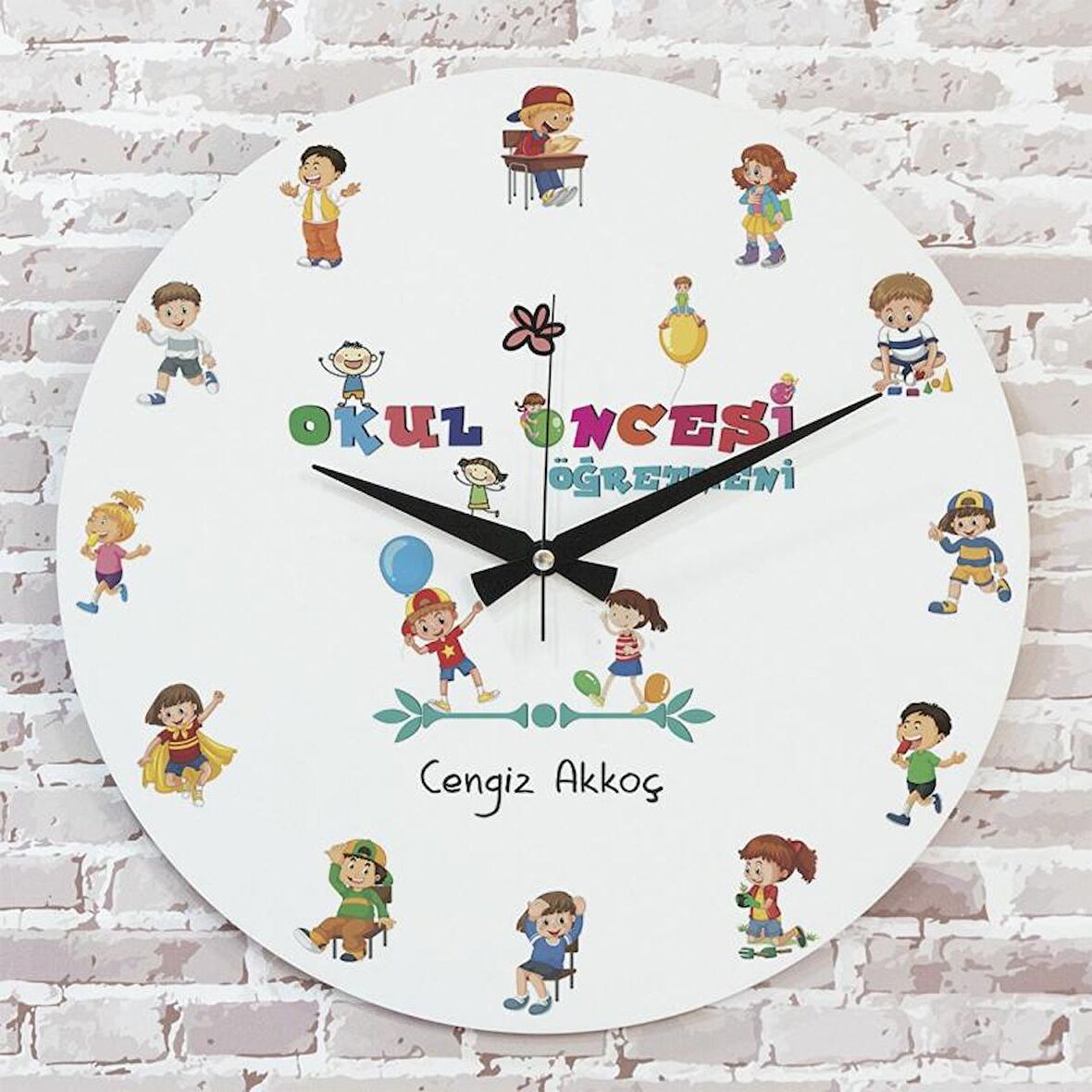 Okul Öncesi Öğretmenine Hediye Ahşap Saat 33cm  KA02-1033