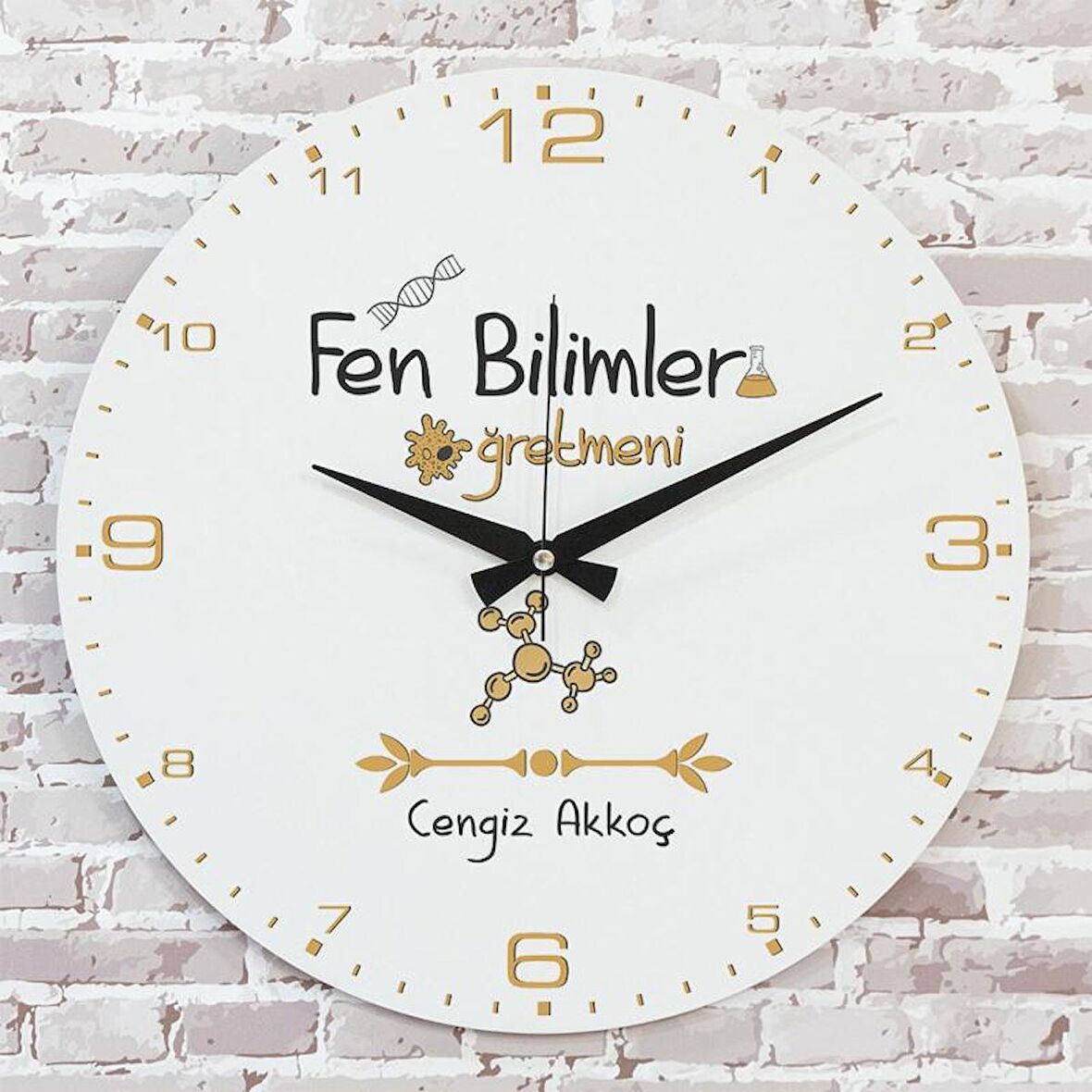 Fen Bilimleri Öğretmenine Hediye Ahşap Saat 33cm  KA02-1042