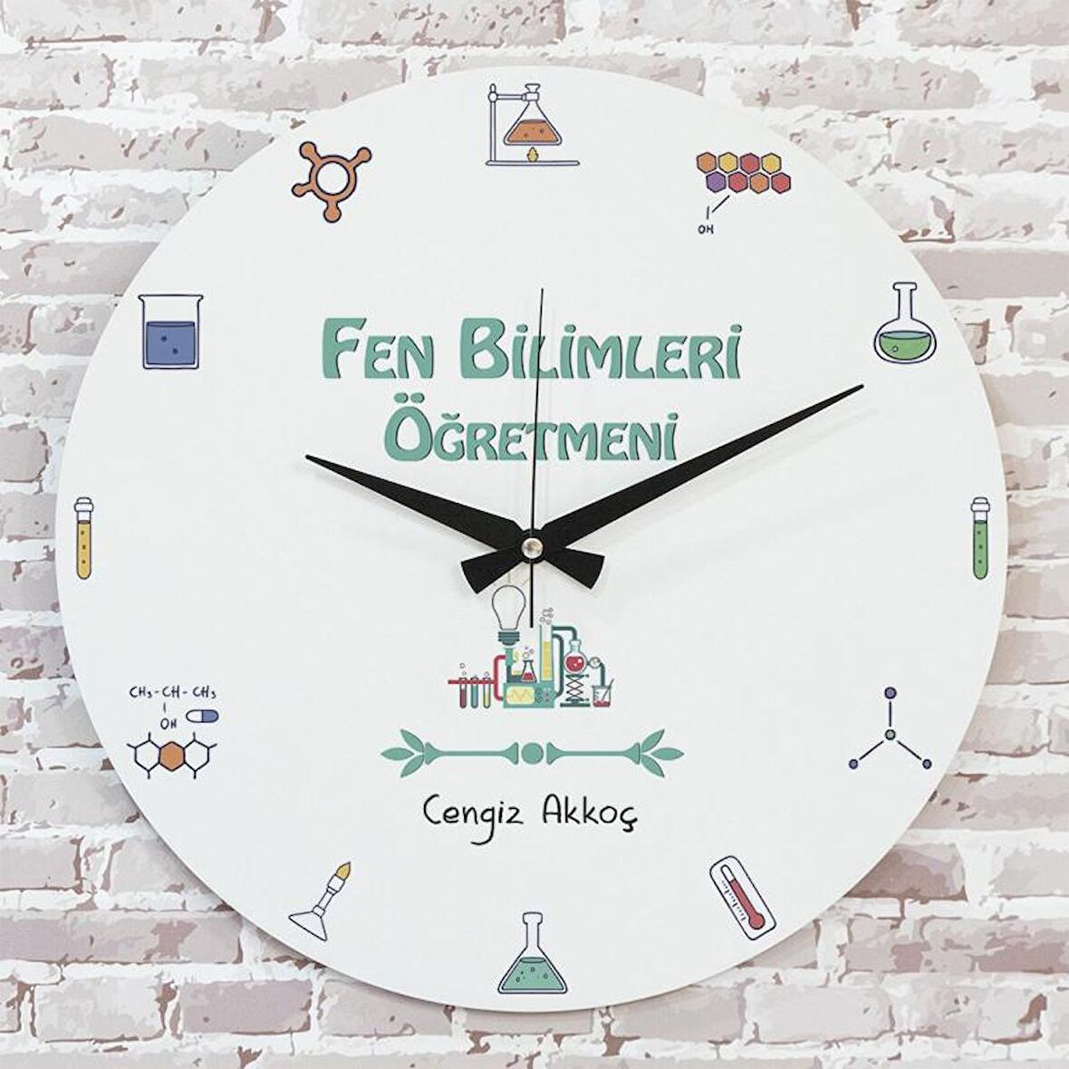 Fen Bilimleri Öğretmenine Hediye Ahşap Saat 33cm  KA02-1043